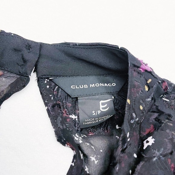 Club Monaco Sheer Flower Printed Top Black Multi SZ S - Picture 3 of 5